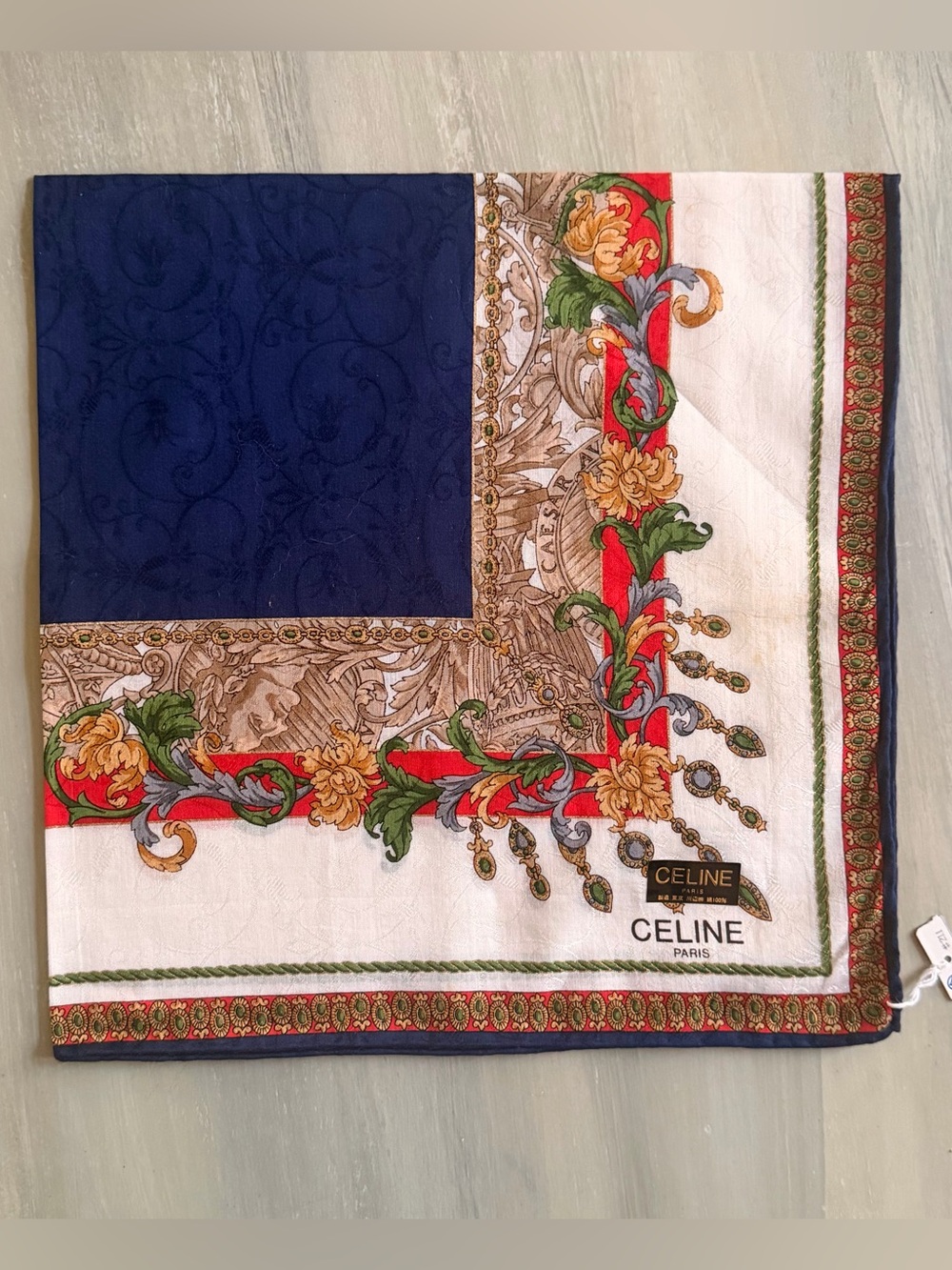 Céline Paris neoclassical Roman Print Scarf Striking Navy Blue